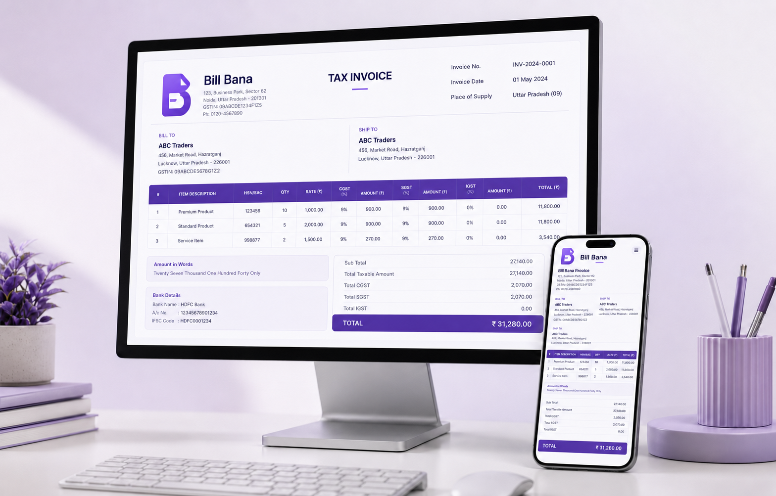 Bill Bana tax invoice displayed on desktop and mobile